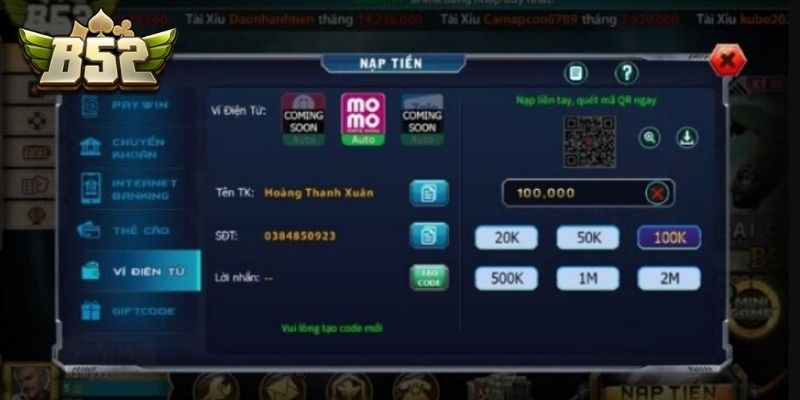 Quy trình chuẩn nạp tiền trải nghiệm game tại B52